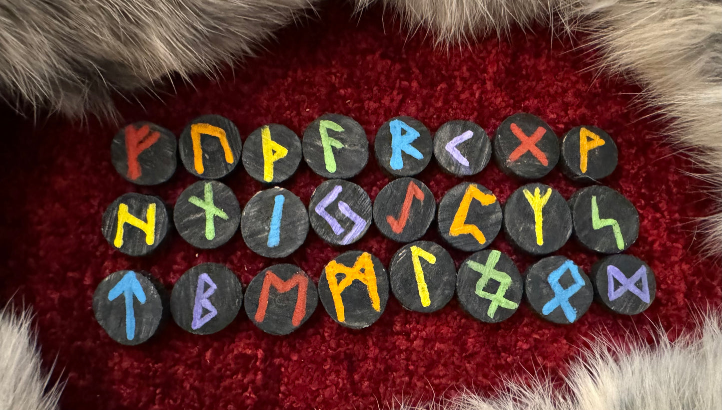 Rainbow Elder Futhark Rowan Rune Set