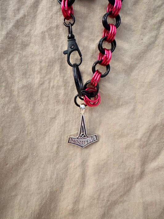 Mjolnir on Black and Pink Chain