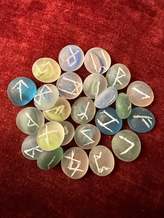 Elder Futhark etched mixed frosted glass runes