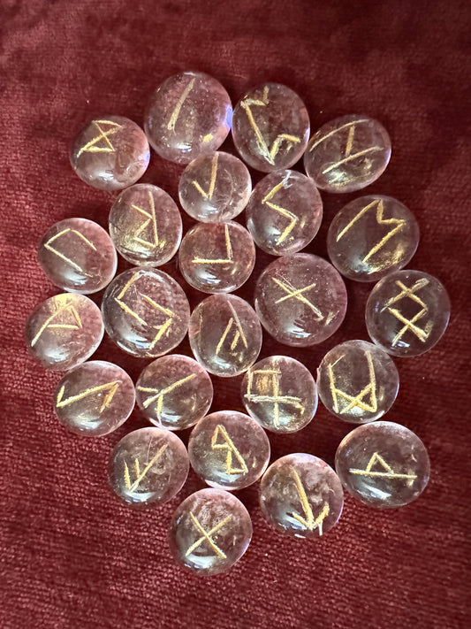 Clear pink elder Futhark runes